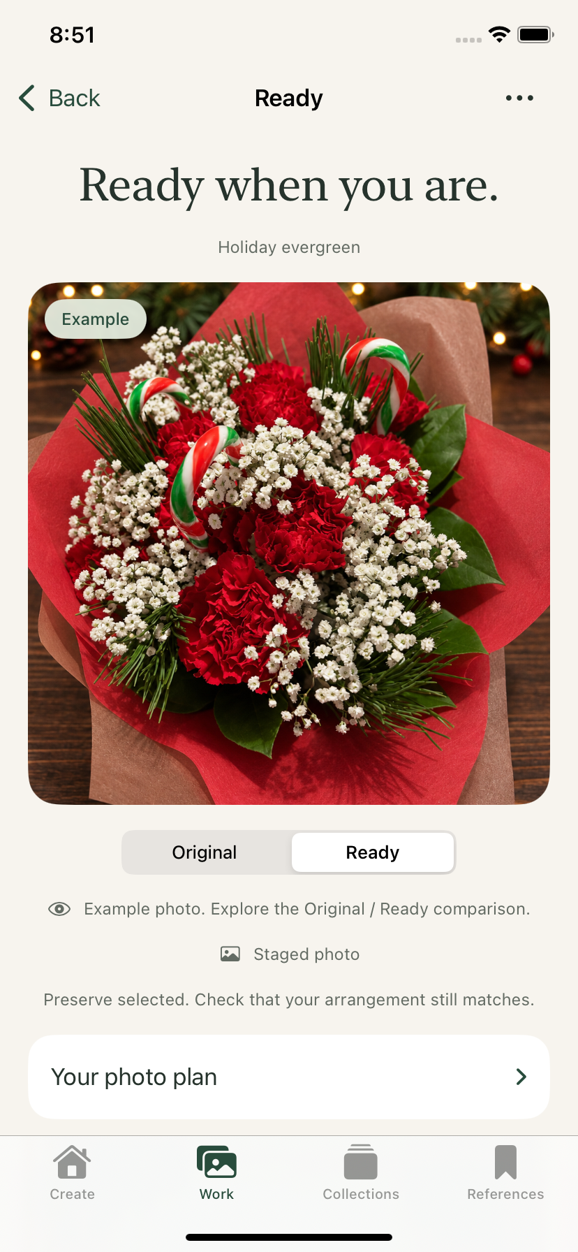 Actual Floral Studio screenshot showing the ready example bouquet